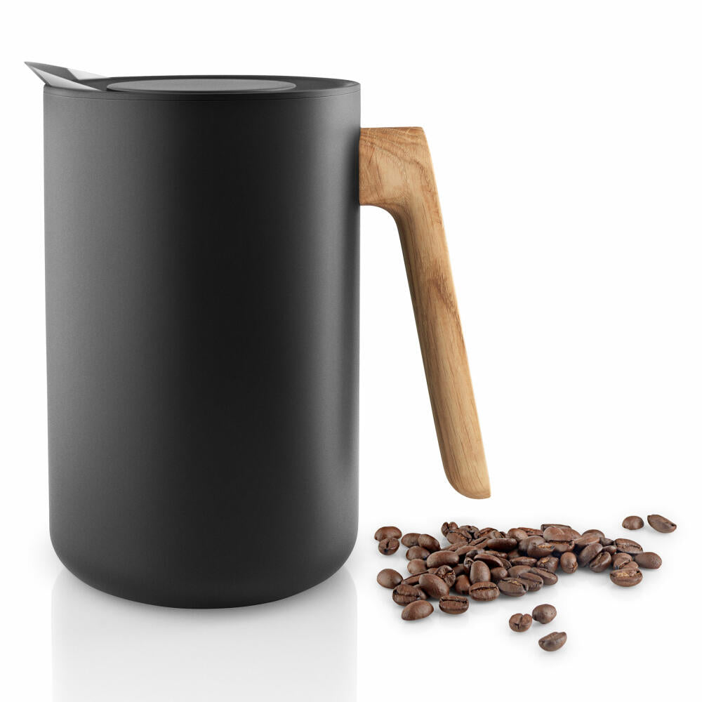 Eva Solo Isolierkanne Nordic kitchen, Thermo-Kanne, Teekanne, Kaffekanne, Kunststoff/Edelstahl/Eiche, Schwarz, 1 L, 502756