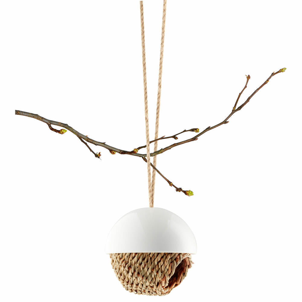 Eva Solo Vogel-Shelter, Vogelhaus, Vogelschutz, Nest, Draußen, Nistplatz, Porzellan/Binsengeflecht, Weiß, Ø 13 cm, 571018