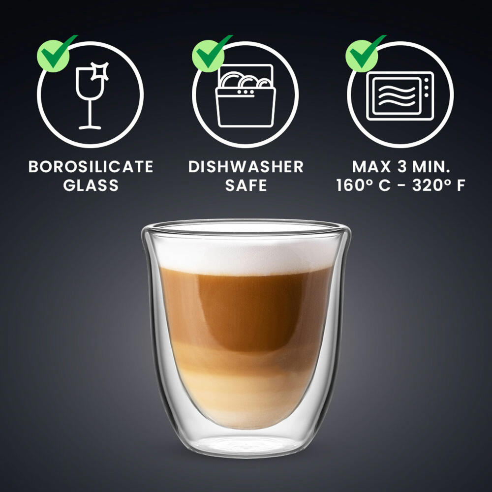 Bialetti Glasbecherset Firenze, 2er Set, Doppelwandig, Kaffeetasse, Becher, Tasse, 200 ml, DBW012