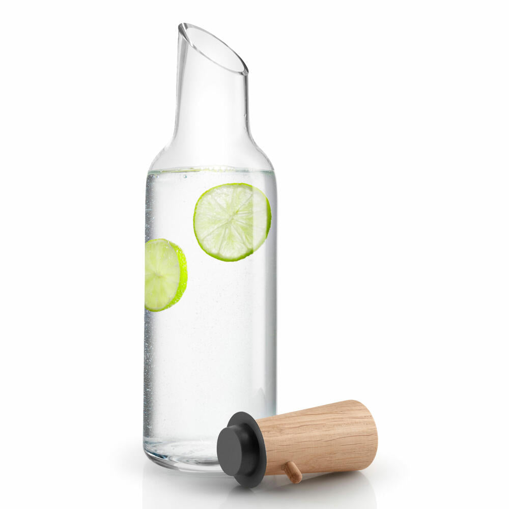 Eva Solo glass carafe with wooden stopper, carafe, water container, glass, oak wood, silicone, transparent, 1 L, 557474