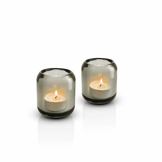 Eva Solo Glaskerzenhalter Acorn Stone 2er Set, Teelichthalter, Kerzenhalter, Windlicht, UV-beständiges Glas, Grau, 8 cm, 571365