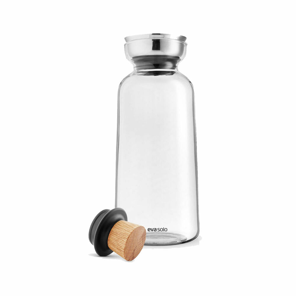 Eva Solo Glaskaraffe Silhouette, Karaffe, Wasserkaraffe mit Deckel, Borosilikatglas, Edelstahl, Eichenholz, Klar, 1 L, 591505