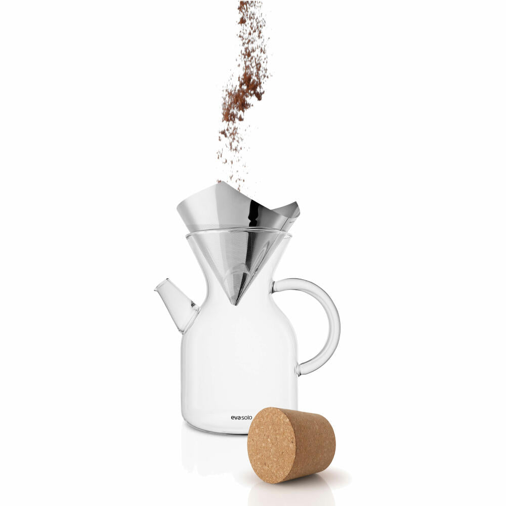 Eva Solo Pour-over Kaffeebereiter, Dauerfilter, Kaffeekanne, Borrosilikat-Glas/Kork/Edelstahl, Transparent, 1 L, 502710