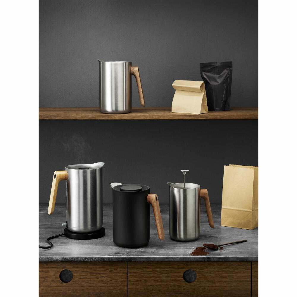 Eva Solo Isolierkanne Nordic kitchen, Thermo-Kanne, Teekanne, Kaffekanne, Kunststoff/Edelstahl/Eiche, Schwarz, 1 L, 502756
