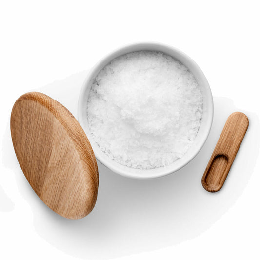 Eva Solo Legio Nova Salzdose mit Deckel und Löffel, Dose, Aufbewahrung, Porzellan/Eichenholz, Weiß, Ø 11 cm, 887292