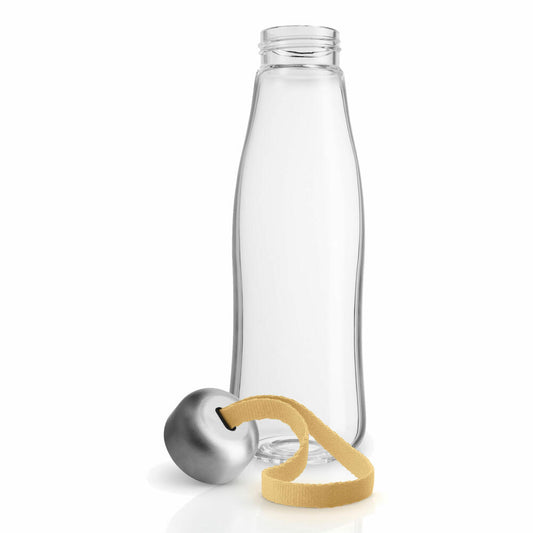 Eva Solo Glastrinkflasche Lemon, Wasserflasche, Trinkflasche, Edelstahl, Kunststoff, Nylon, Gelb, 500 ml, 575044