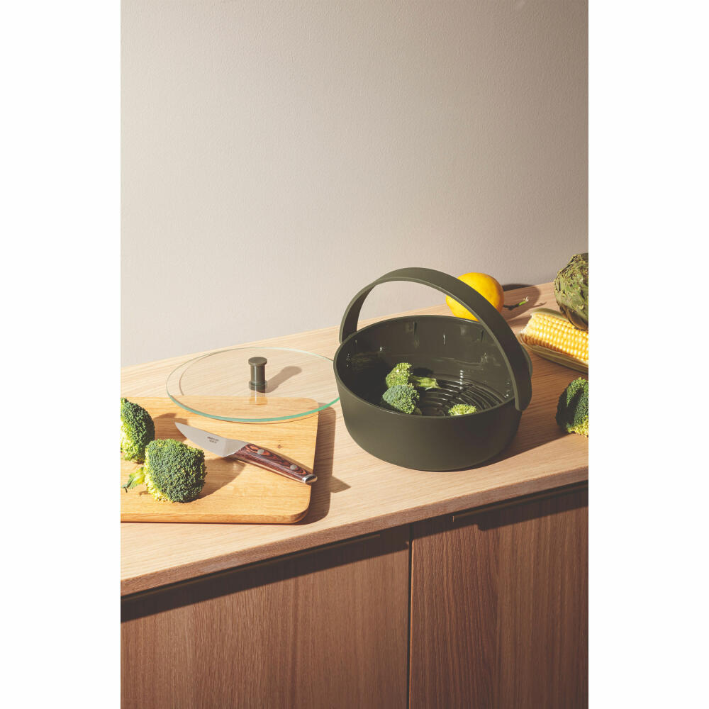 Eva Solo Mikrowellendämpfer Green Tool, Dampfgarer, Dämpfer für Mikrowelle, Glas, Kunststoff, Dunkelgrün, 2 L, 531413