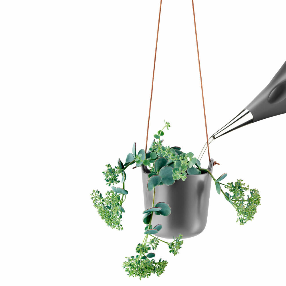 Eva Solo Self-Watering Pot Hanging, Herb Pot, Planter, Decoration, Plants, Stoneware and Plastic/Nylon/Leather Strap, Nordic Grey, Ø 15 cm, 568161