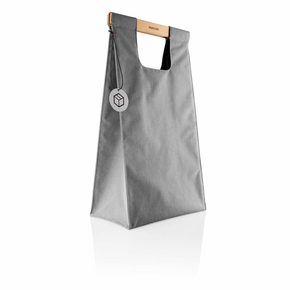 Eva Solo Mülltrennungstasche, Mülltrennsystem, wiederverwendbarer Müllbeutel, Kunststoff, Stahl, Stoff, Eichenholz, Grau, 28 L, 530690
