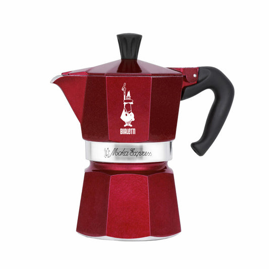Bialetti Deco Glamour Espressokocher Moka Express, 3-tlg., für 6 Tassen, Espresso Kocher, Inkl. 2 Becher, Rot, 9910