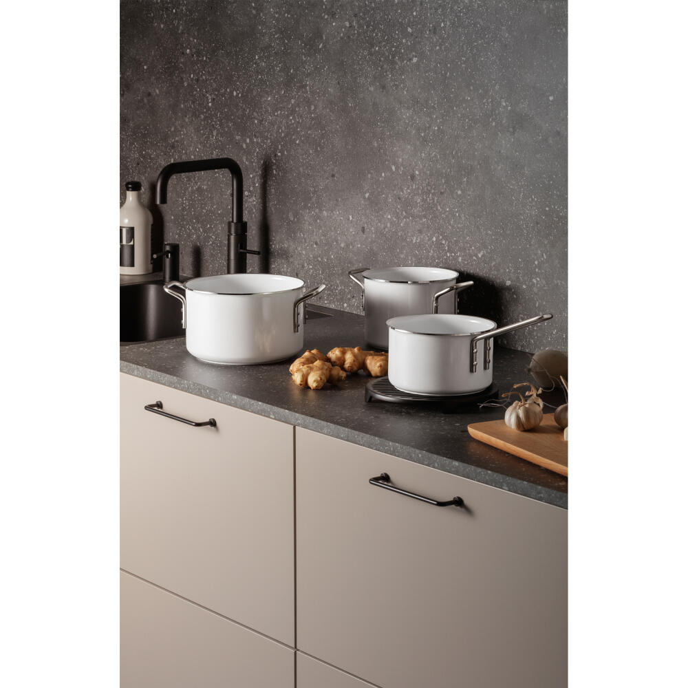 Eva Trio White Line Kasserolle, Kochtopf, Induktionsgeeignet, Aluminium, Edelstahl, Keramik Beschichtung, White, 1.8 L, 266618