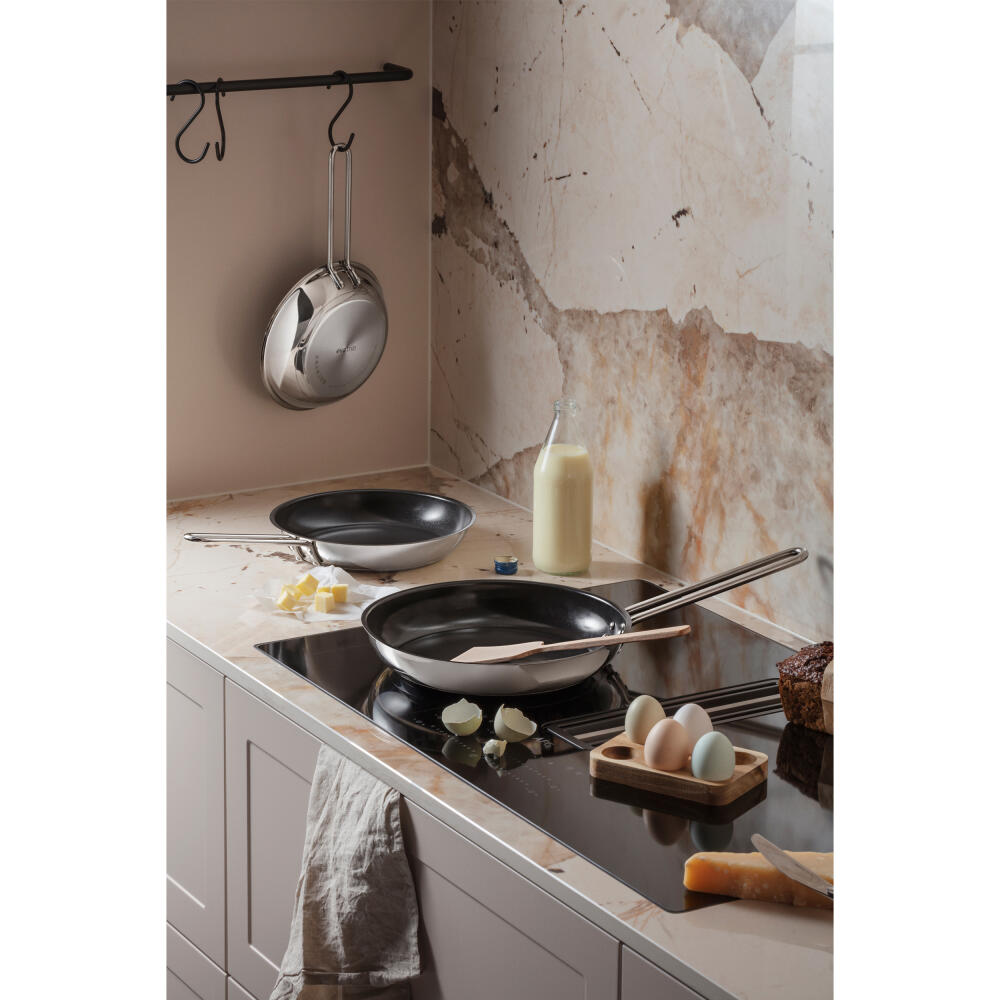 Eva Trio Stainless Steel Bratpfanne, Pfanne, Keramikbeschichtung, Induktionsgeeignet, Aluminium, Edelstahl, Polished Steel, 28 cm, 302512