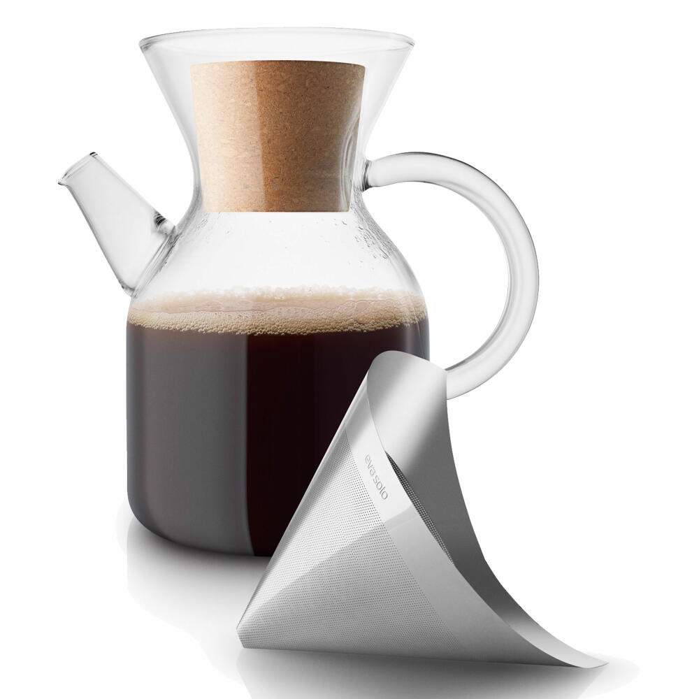 Eva Solo Pour-over Kaffeebereiter, Dauerfilter, Kaffeekanne, Borrosilikat-Glas/Kork/Edelstahl, Transparent, 1 L, 502710