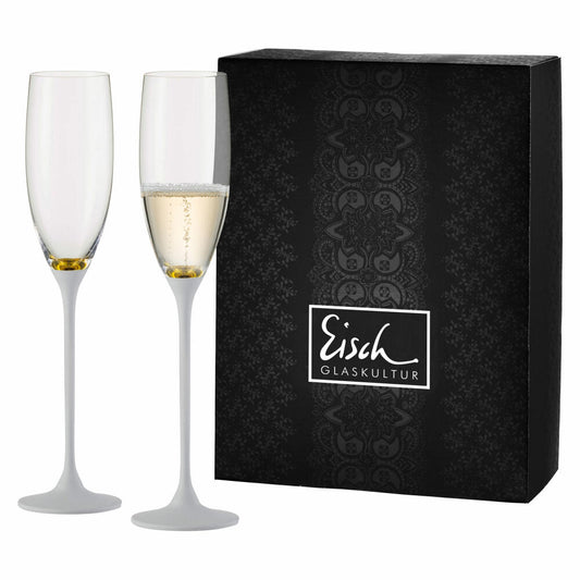 Eisch Sektglas 2er Set GW Champagner Exklusiv, Sektkelch, Sektflöte, Kristallglas, Gold, Weiß, 180 ml, 47750079