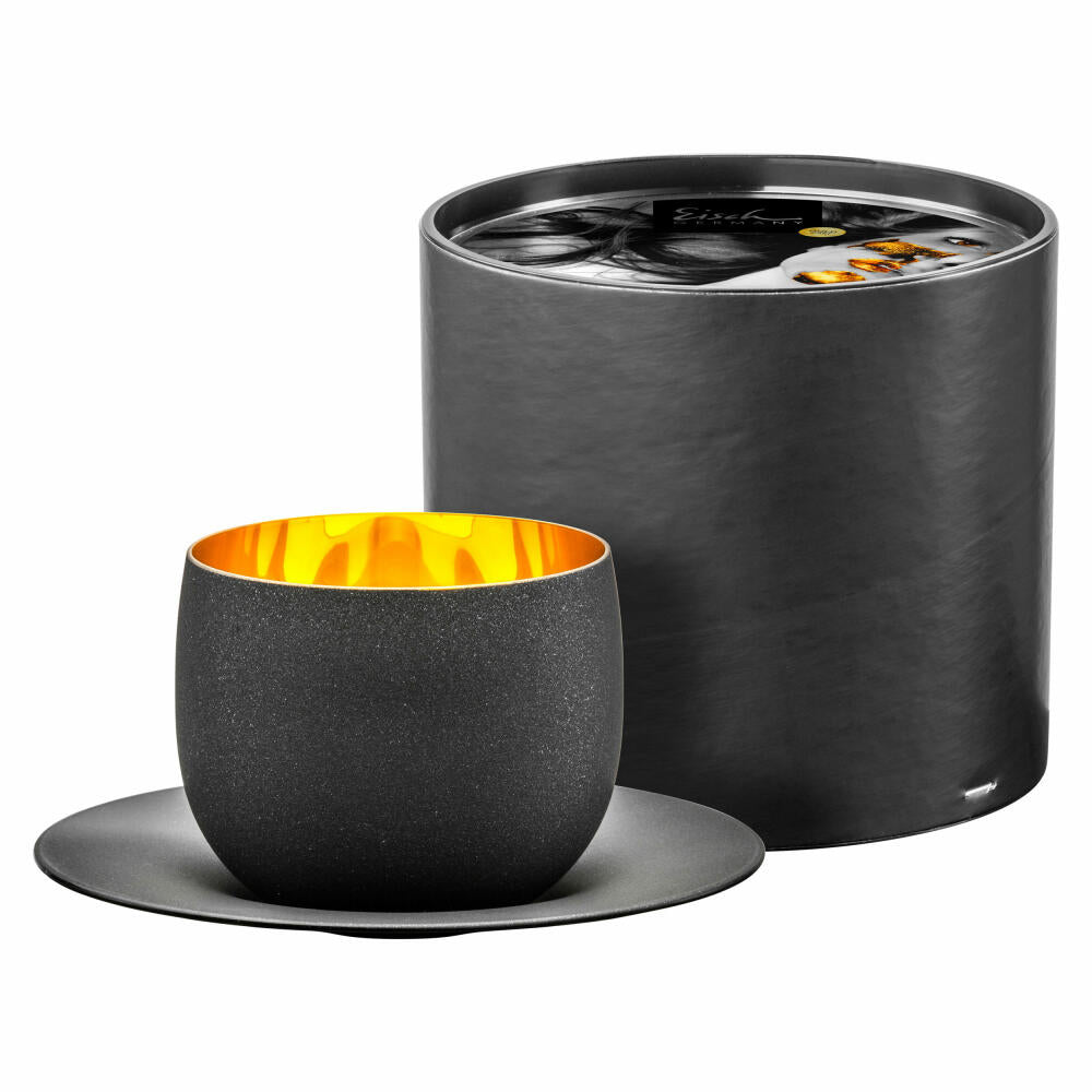Eisch Cappuccinoglas mit Untersetzer Cosmo Gold, Kaffeebecher, Kristallglas, Gold, Schwarz, 300 ml, 70510903