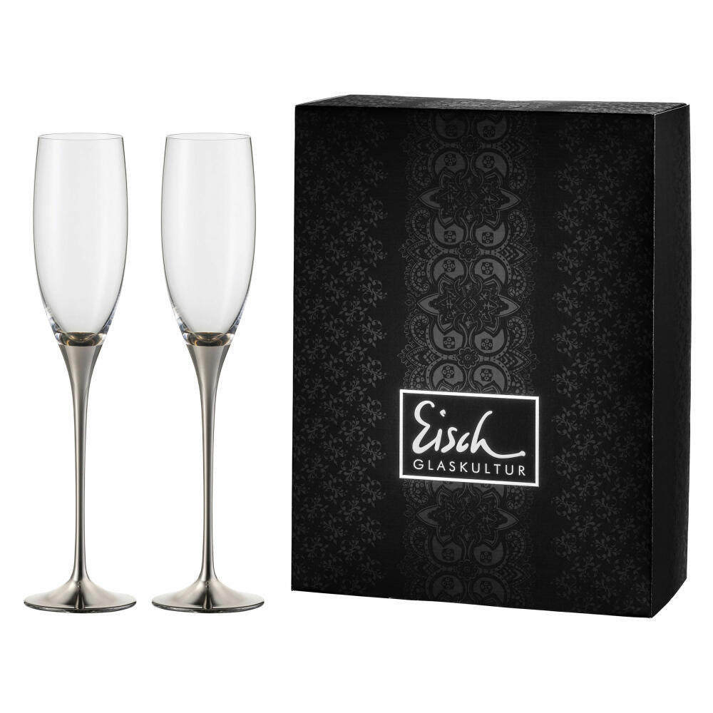 Eisch Sektglas 2er Set Platin Champagner Exklusiv, Sektkelch, Sektflöte, Kristallglas, Platin, 180 ml, 47750095