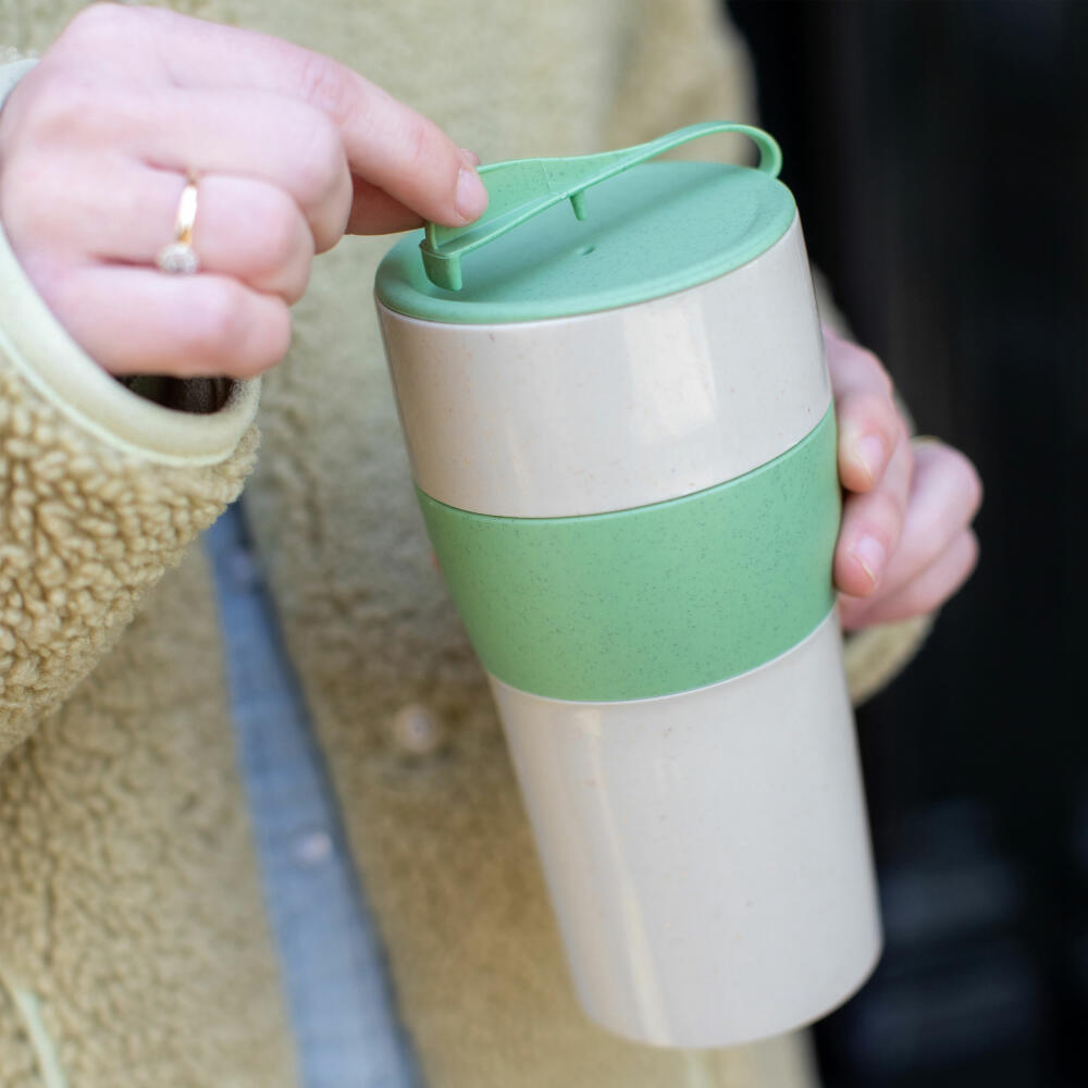 Koziol Thermo Mug Aroma To Go XL, Insulated Mug, Biocircular Plastic, Nature Desert Sand / Nature Leaf Green, 700 ml, 7243276