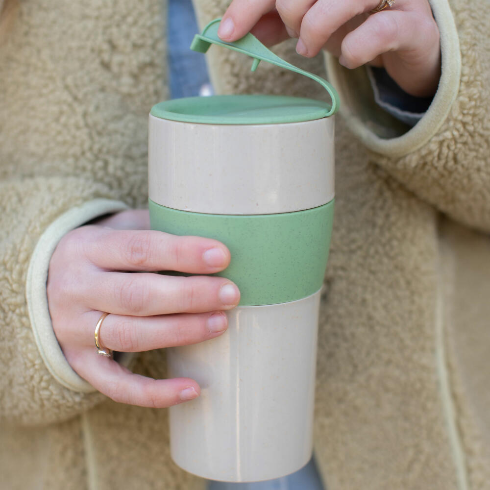 Koziol Thermo Mug Aroma To Go XL, Insulated Mug, Biocircular Plastic, Nature Desert Sand / Nature Leaf Green, 700 ml, 7243276