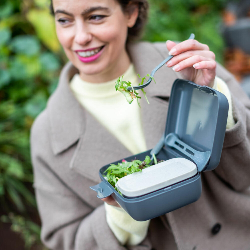 Koziol Lunchbox-Set + Besteck-Set Candy Ready, Biozirkulärer Kunststoff, Nature Flower Blue, 7272716