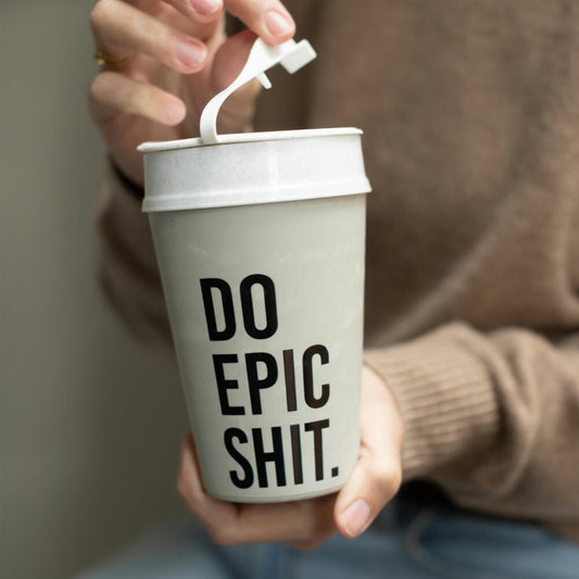 Koziol Thermobecher Iso To Go Epic Shit, Isolierbecher, Biozirkulärer Kunststoff, Concrete Grey, 400 ml, 8280698