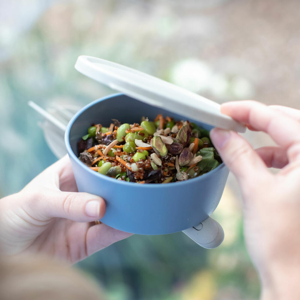 Koziol Bowl Connect Bowl With Lid, Bowl, Biocircular Plastic, Nature Flower Blue, 400 ml, 7202716