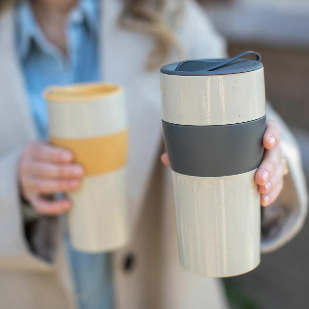 Koziol Thermo Mug Aroma To Go XL, Insulated Mug, Biocircular Plastic, Nature Desert Sand / Nature Flower Blue, 700 ml, 7243275