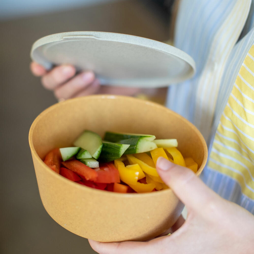 Koziol Schale Connect Bowl Mit Deckel, Schüssel, Biozirkulärer Kunststoff, Nature Flower Blue, 890 ml, 7271716