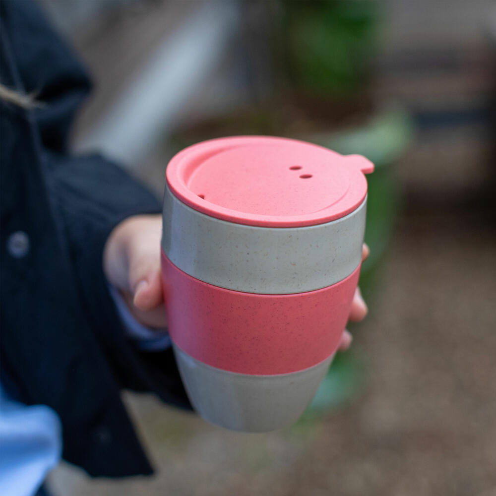 Koziol Thermobecher Aroma To Go 2.0, Isolierbecher, Biozirkulärer Kunststoff, Nature Desert Sand / Nature Coral, 400 ml, 7589273