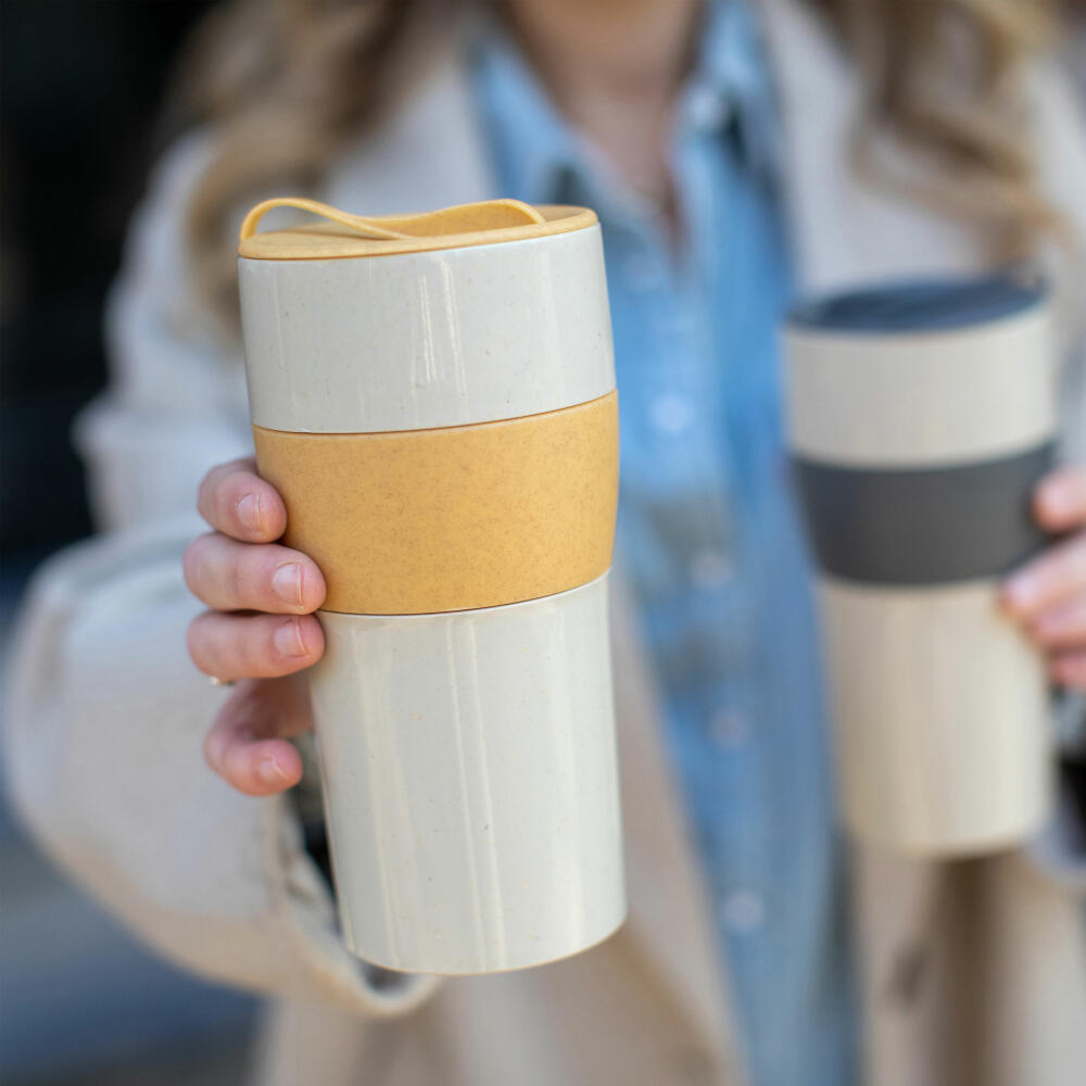 Koziol Thermo Mug Aroma To Go XL, Insulated Mug, Biocircular Plastic, Nature Desert Sand / Nature Leaf Green, 700 ml, 7243276