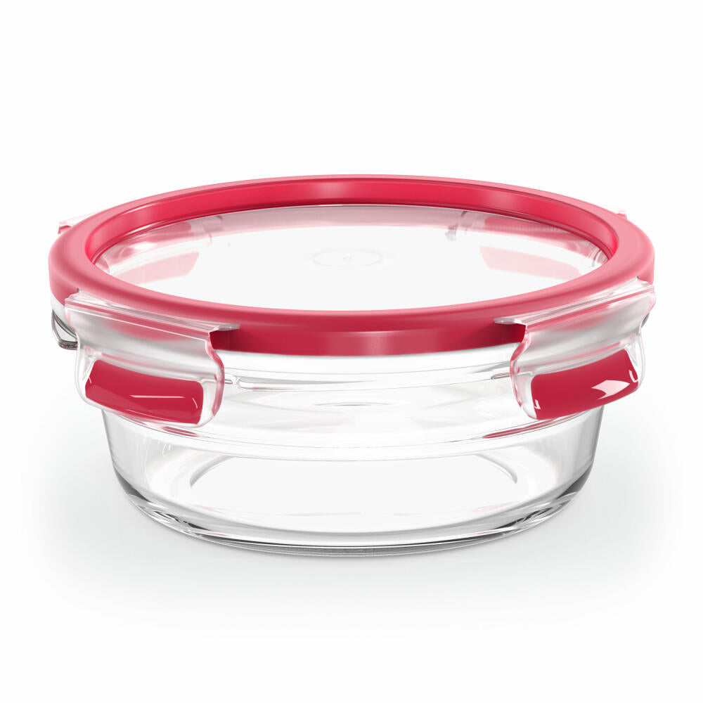 EMSA Clip & Close GLAS Frischhaltedose, Vorratsbehälter, Vorratsdose, Transparent / Rot, 0.6 L, N10403