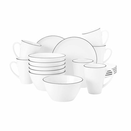 Seltmann Weiden Lido Frühstücks-Set 18-tlg., Geschirrset, Geschirr, Teller, Kaffeetasse, Black Line, 001.764898