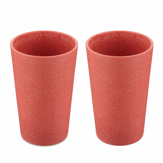 Koziol Becher 2er-Set Connect Cup L, Trinkgläser, Kunststoff-Holz-Mix, Nature Coral, 350 ml, 7022704