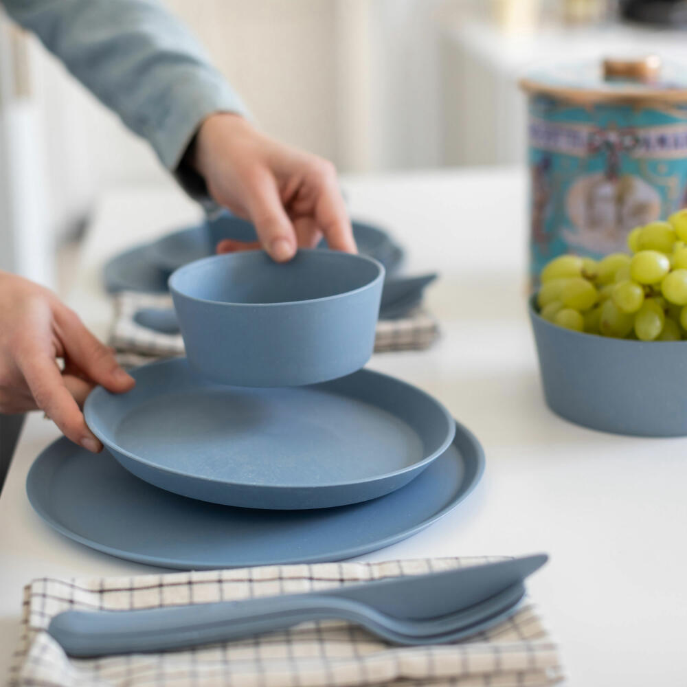 Koziol Großer Teller Connect Plate 4er Set, Biozirkulärer Kunststoff, Nature Flower Blue, 25.5 cm, 7101716