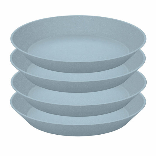 Koziol Tiefer Teller Connect Plate 4er Set, Suppenteller, Biozirkulärer Kunststoff, Nature Flower Blue, 24 cm, 7143716