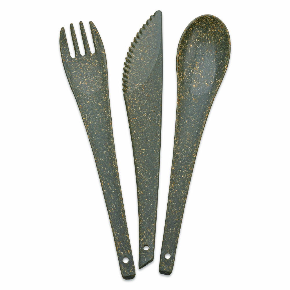 Koziol cutlery set 3-piece Rio, travel cutlery, to-go cutlery, plastic-wood mix, Nature Ash Grey, 7036701