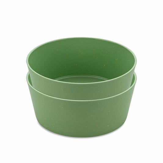 Koziol Schalen 2er-Set Connect Bowl, Schüsseln, Kunststoff-Holz-Mix, Nature Leaf Green, 400 ml, 7102703