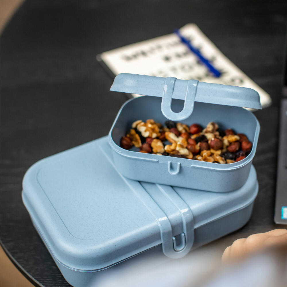 Koziol Lunchbox-Set + Besteck-Set Pascal Ready 4-tlg., Biozirkulärer Kunststoff, Nature Flower Blue, 7168716