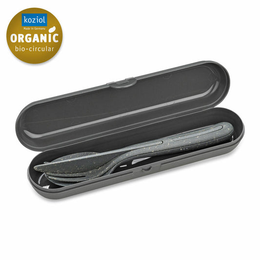 Koziol Besteckset mit Etui Klikk Ready 4-tlg., To-Go-Besteck, Kunststoff, Nature Ash Grey, 7070701