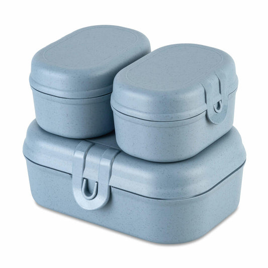 Koziol Lunchbox-Set Pascal Ready Mini 3er Set, Biozirkulärer Kunststoff, Nature Flower Blue, 7151716