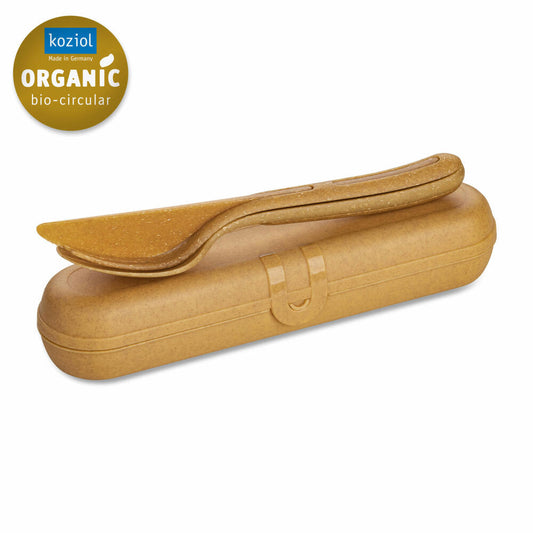 Koziol Besteckset mit Etui Klikk Ready 4-tlg., To-Go-Besteck, Kunststoff, Nature Wood, 7070702