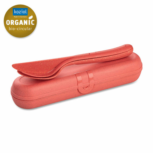 Koziol Besteckset mit Etui Klikk Ready 4-tlg., To-Go-Besteck, Kunststoff, Nature Coral, 7070704