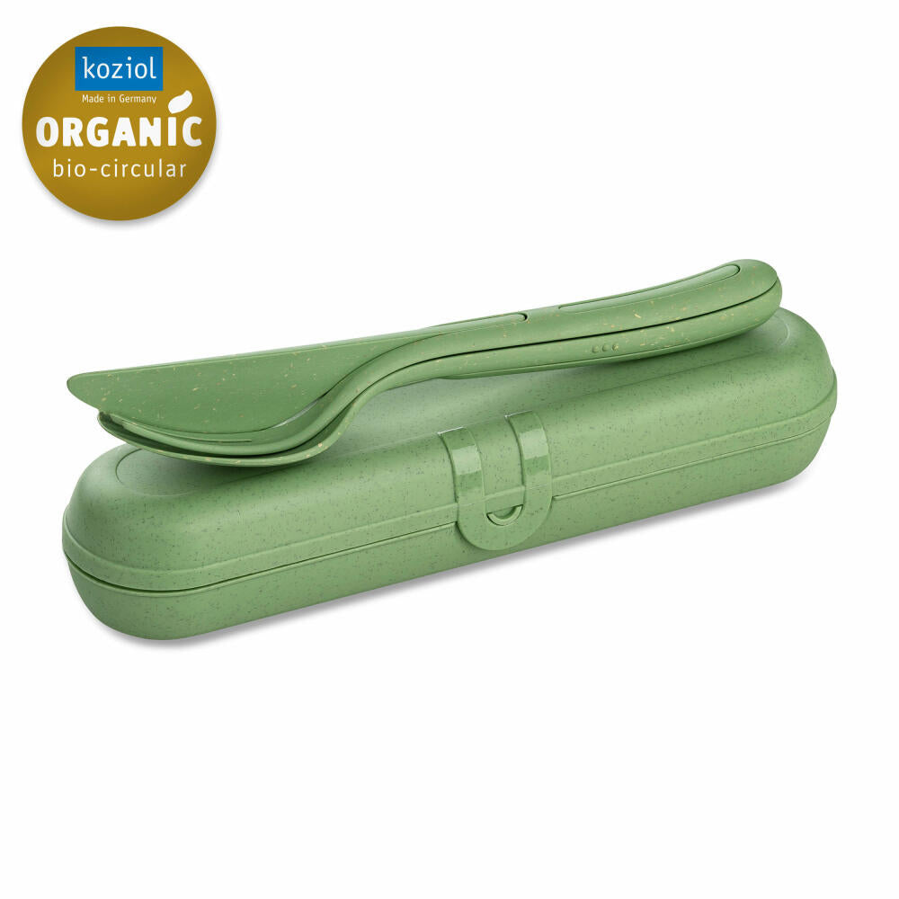 Koziol Besteckset mit Etui Klikk Ready 4-tlg., To-Go-Besteck, Kunststoff, Nature Leaf Green, 7070703