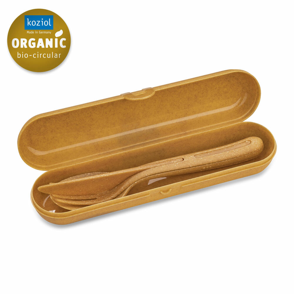 Koziol Besteckset mit Etui Klikk Ready 4-tlg., To-Go-Besteck, Kunststoff, Nature Wood, 7070702