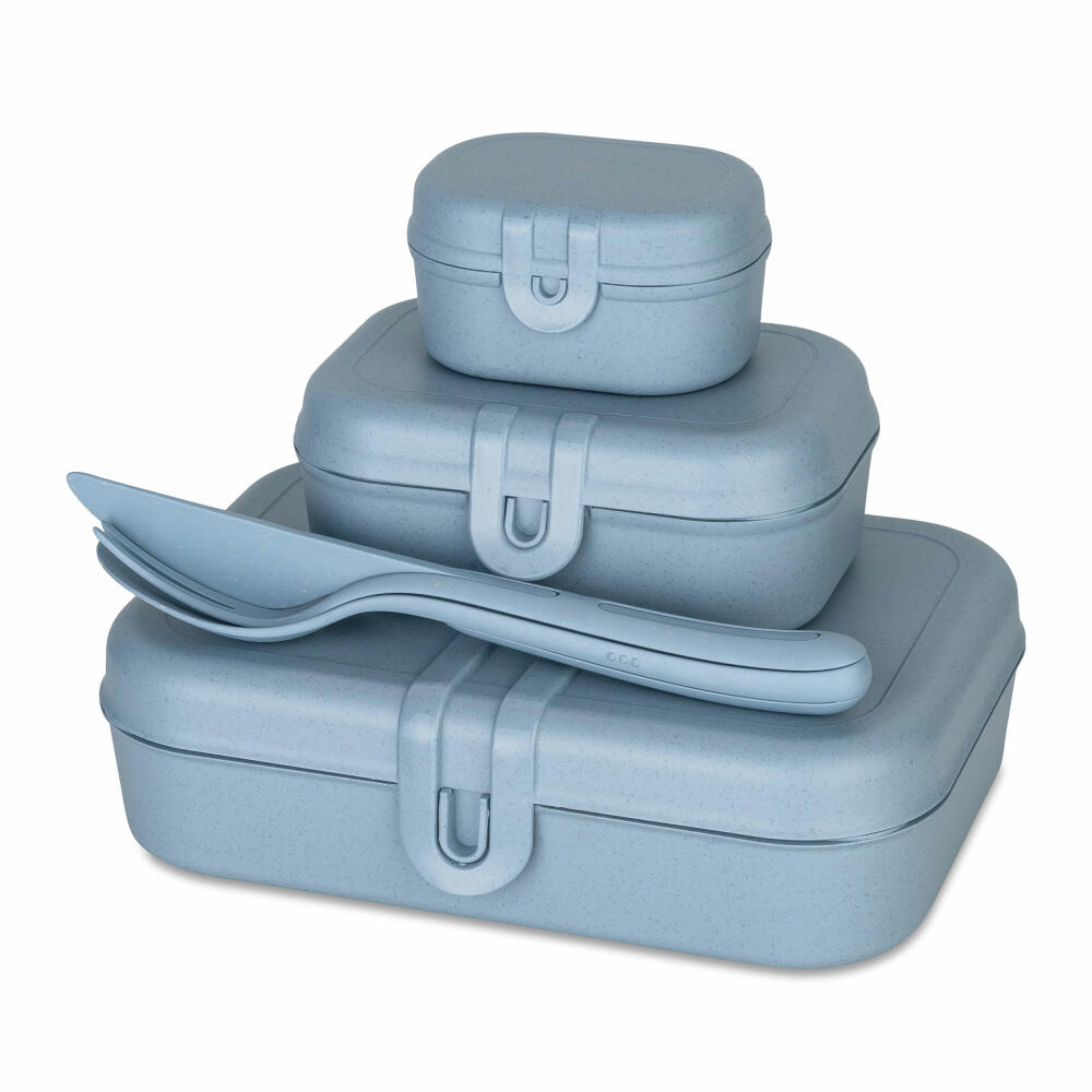 Koziol Lunchbox-Set + Besteck-Set Pascal Ready 4-tlg., Biozirkulärer Kunststoff, Nature Flower Blue, 7168716