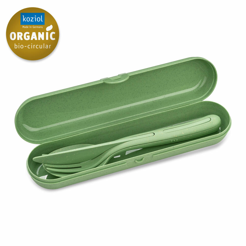 Koziol Besteckset mit Etui Klikk Ready 4-tlg., To-Go-Besteck, Kunststoff, Nature Leaf Green, 7070703