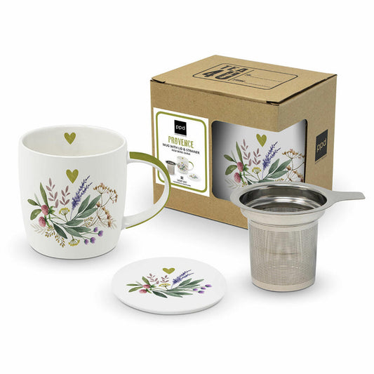 PPD Provence T-Mug, Teetasse, Becher, Tasse, mit Sieb und Deckel, New Bone China, 350 ml, 160402313