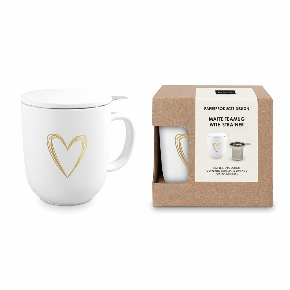 PPD Pure Heart gold Matte T-Mug, Teetasse, Becher, Tasse, mit Sieb und Deckel, New Bone China, 350 ml, 162801916