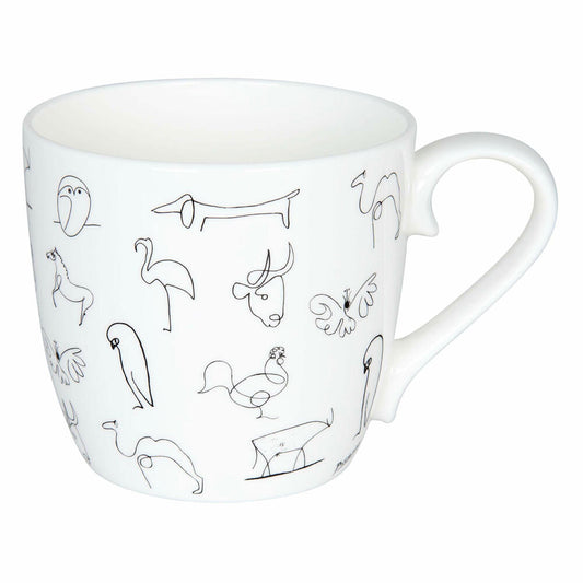 Könitz Picasso Animaux Becher, Kaffeebecher, Kaffeetasse, Kaffee Tasse, Teetasse, Porzellan, Weiß / Schwarz, 425 ml, 11 2 057 0104
