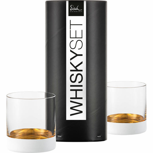 Eisch Whiskygläser Cosmo pure white, 2er Set, Tumbler, Whiskybecher, Kristallglas, Gold / Weiß, 400 ml, 77450015