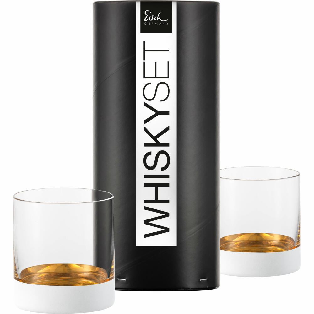 Eisch whiskey glasses Cosmo pure white, set of 2, tumbler, whiskey cup, crystal glass, gold / white, 400 ml, 77450015